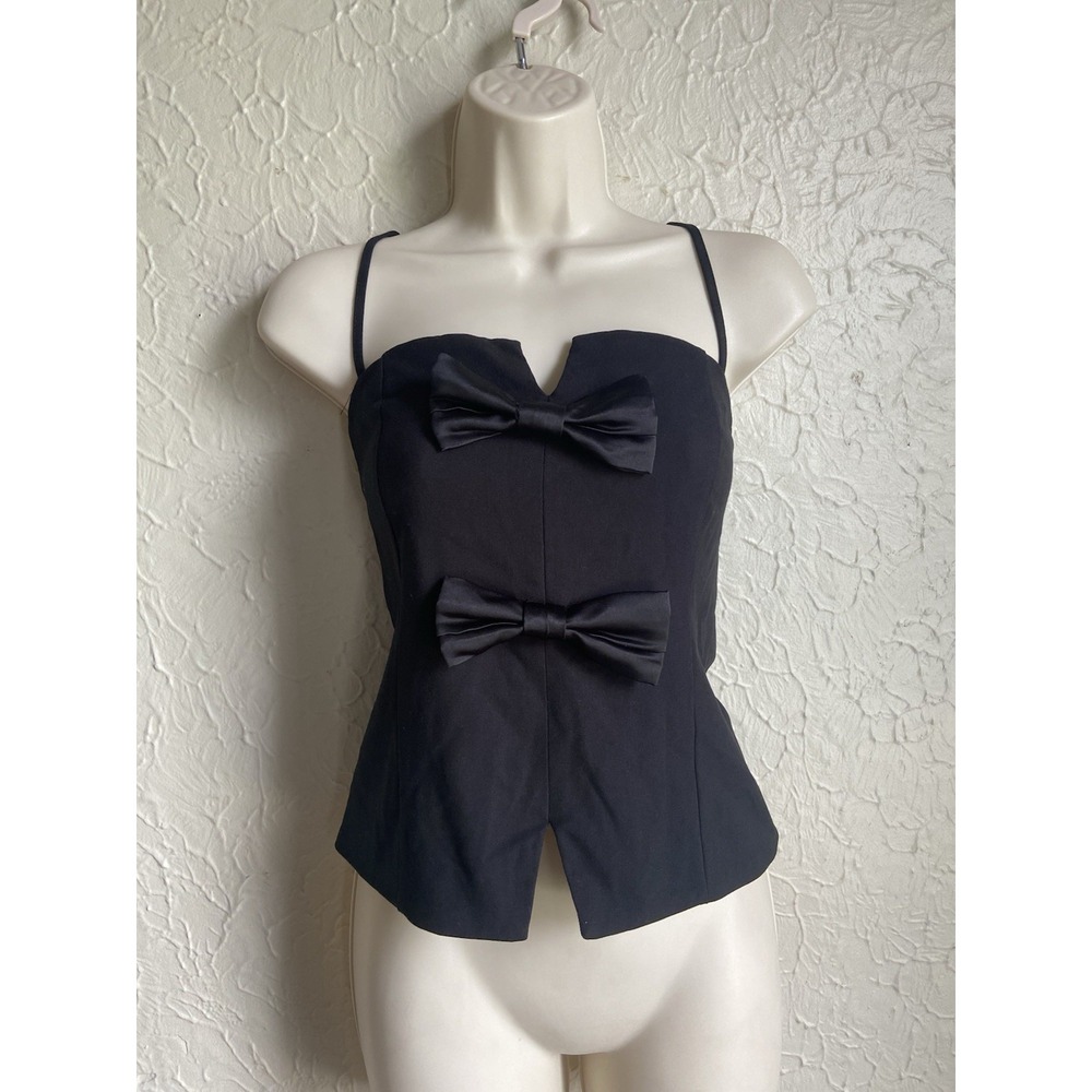 Future Collective Women's Black Bow Front Tank Top Size XL Going Out Classy